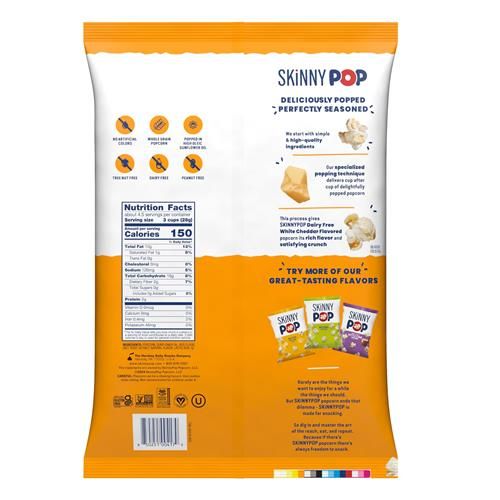 Skinnypop White Cheddar Popcorn, Gluten Free, Non-Gmo, Healthy Snacks, Skinny Pop, 4.4Oz Grocery Size Bag