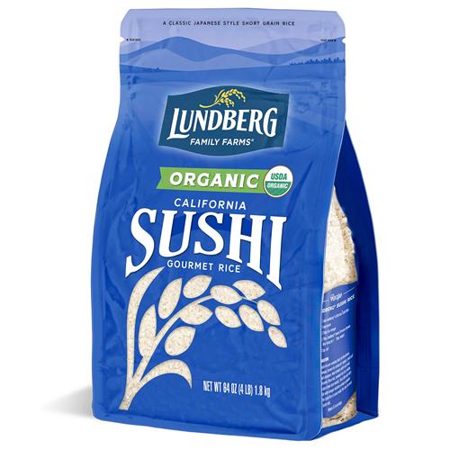 Lundberg Organic Sushi Rice, Sticky White Japanese-Style California-Grown Short Grains, 64 Oz