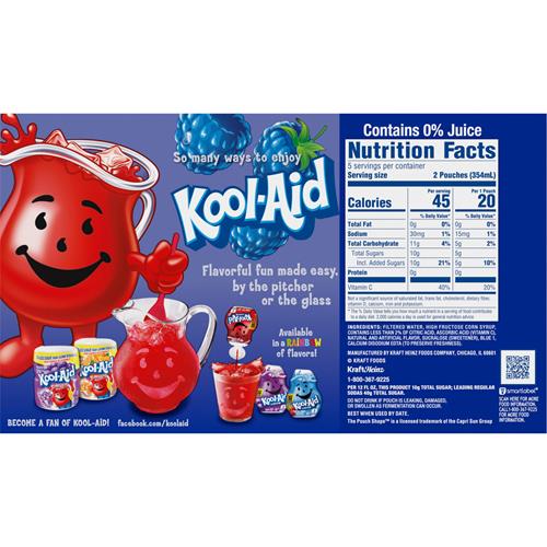 Kool-Aid Jammers Blue Raspberry Flavored Drink, 10 Ct Box, 6 Fl Oz Pouches