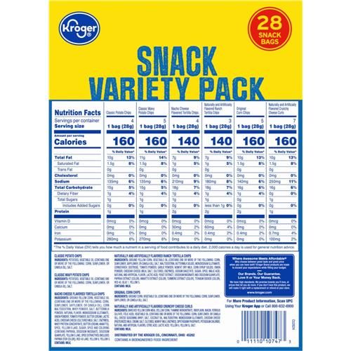 Kroger Chips Variety Pack 28 ct / 1 oz