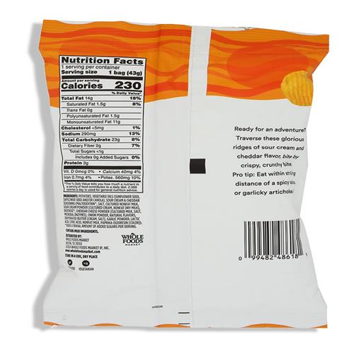 Whole Foods Market, Chip Potato Rippled Cheddar Sour Cream Single, 1.5 Ounce