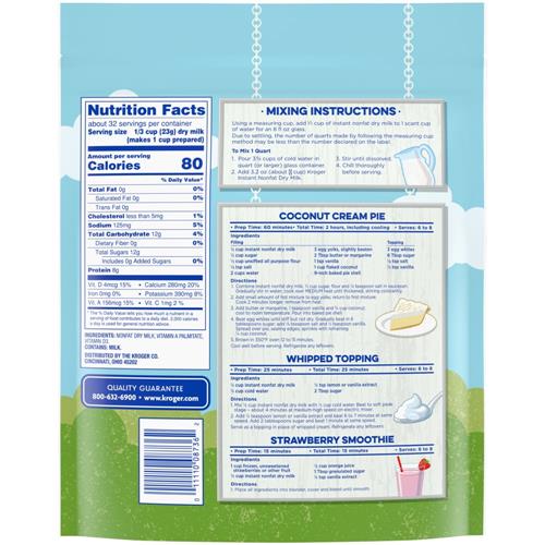 Kroger Instant Non-Fat Dry Milk 25.6 oz