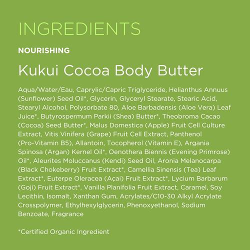 Andalou Naturals Body Butter, Kukui Cocoa Nourishing Body Cream, 8 Oz, Shea Butter, Cocoa Butter & Argan Oil For Dry Skin, Vegan
