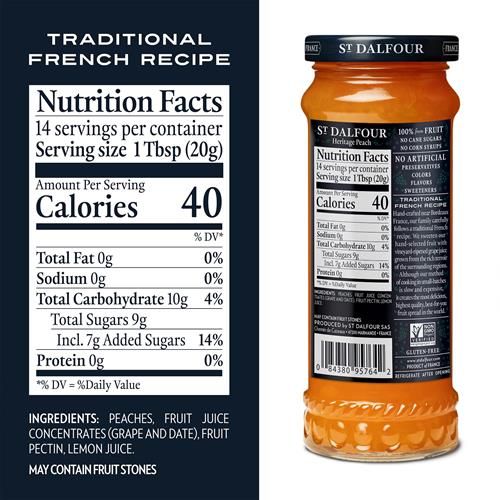 St. Dalfour Heritage Peach Fruit Spread - 10Oz - 100% From Fruit, No Artificial Ingredients, Non-Gmo, No Cane Sugars, All Natural, Made In France