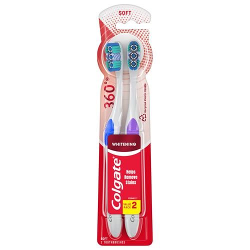 Colgate 360 Optic White Whitening Toothbrush, Soft - 2 Count