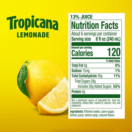 Tropicana Classic Lemonade, Made With Real Lemons, 46 Fl Oz Bottle