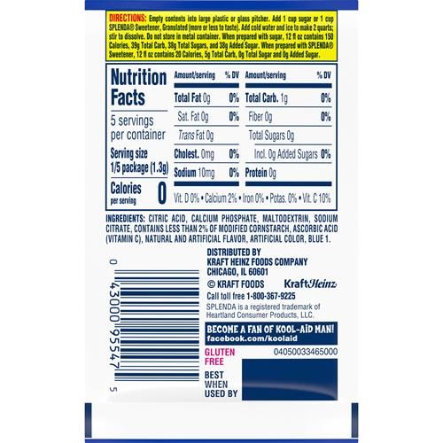 Kool-Aid Unsweetened Blue Raspberry Lemonade Powdered Drink Mix, 0.22 Oz. Packet