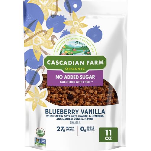 Cascadian Farm Organic Granola With No Added Sugar, Blueberry Vanilla Cereal, Resealable Pouch, 11 Oz.