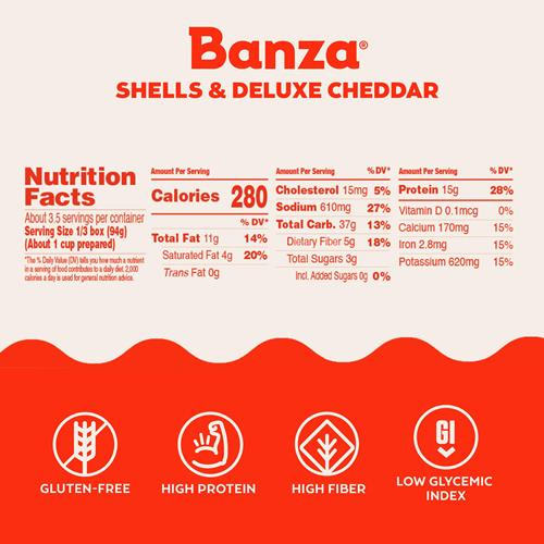 Banza Deluxe Shells Mac And Cheese With Creamy Cheddar - High Protein, Gluten Free, And Lower Carb Deluxe Protein Mac And Cheese 11.0Oz