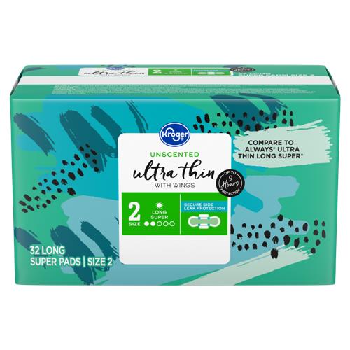 Kroger Ultra Thin with Wings Long Size 2 Super Pads Unscented 32 ct