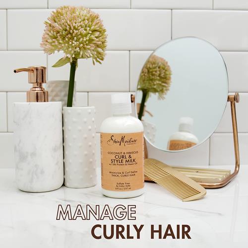 Sheamoisture Fair Trade Sulfate Free Coconut Hibiscus Curl & Style Milk With Silk Protein & Neem Oil For Thick, Defined, Curly Hair 8 Oz