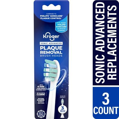 Kroger Sonic Advanced Plaque Removal Electric Toothbrush Replacement Brush Heads 3 count
