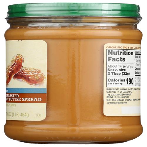 Santa Cruz Organic Organic No Stir Dark Roast Creamy Peanut Butter Spread, 16 Oz