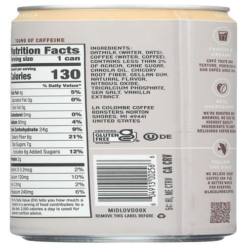 La Colombe Oatmilk Draft Latte, Plant-Based, Dairy-Free, Grab And Go Coffee, Vanilla, 9 Fl.Oz