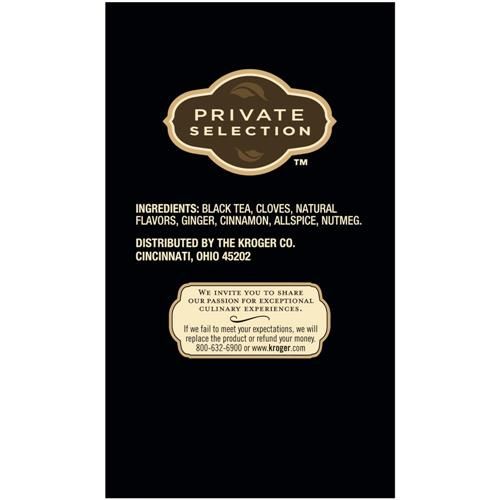 Private Selection Chai Black Tea Wire Free Teabags with Foil Envelope 20 ct