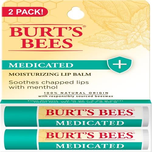 Burts Bees Medicated Lip Balm, With Eucalyptus Oil And Menthol, Tint-Free, Natural Origin Lip Care, 2 Tubes, 0.15 Oz.