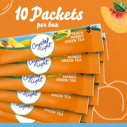 Crystal Light Peach Mango Green Tea Naturally Flavored Powdered Drink Mix, 10 Ct On-The-Go-Packets