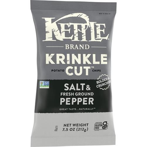 Kettle Brand Potato Chips, Krinkle Cut, Salt & Fresh Ground Pepper Kettle Chips, 7.5 Oz Bag
