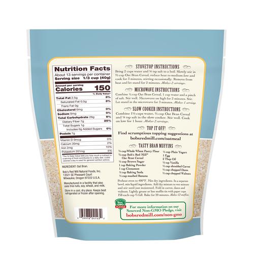 Bobs Red Mill Oat Bran, 18Oz (Pack Of 1) - Non Gmo, Vegan, Kosher