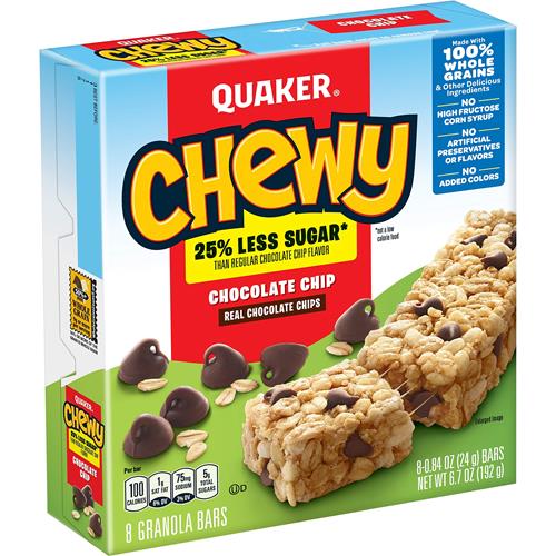 Quaker Chewy Granola Bars Chocolate Chip, 0.84 Oz, 8 Ct