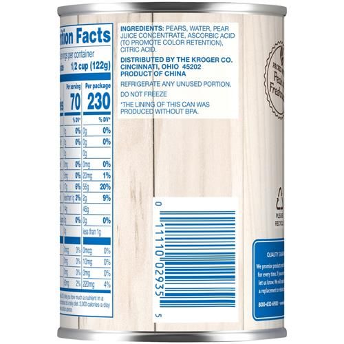Kroger Canned Pear Slices in Pear Juice 14.5 oz