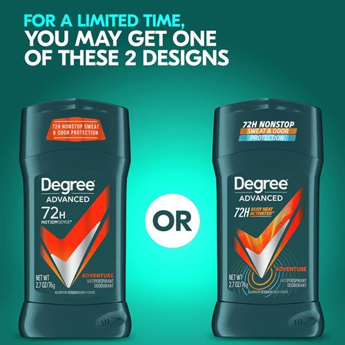Degree Men Antiperspirant Deodorant Adventure 72-Hour Sweat And Odor Protection Antiperspirant For Men With Body Heat Activated Technology 2.7 Oz