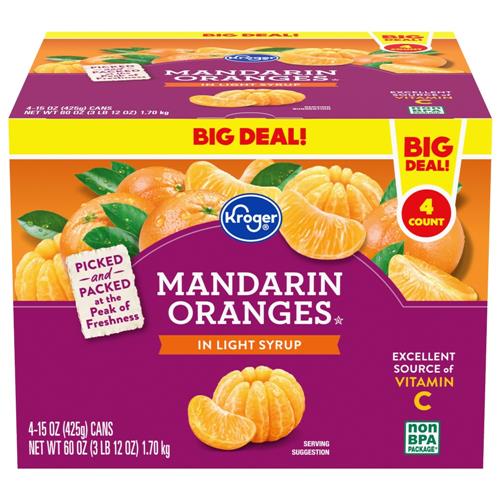 Kroger Mandarin Oranges in Light Syrup 4 ct / 15 oz
