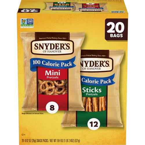 Snyders Of Hanover Pretzels, Minis And Sticks 100 Calorie Packs, 20 Ct Variety Pack