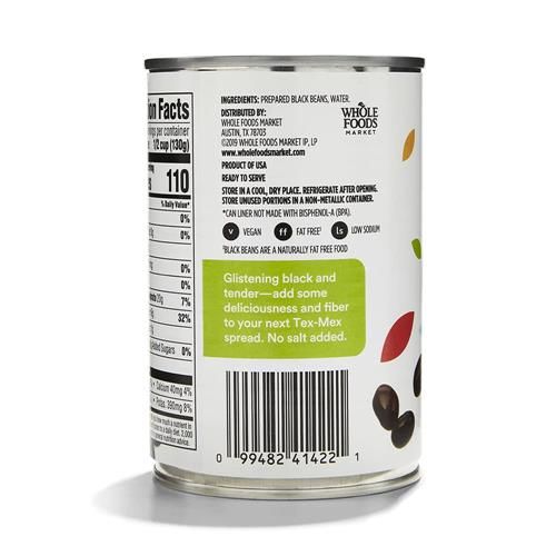 Whole Foods Market, Unsalted Black Beans, 15 Oz