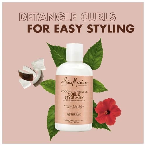 Sheamoisture Fair Trade Sulfate Free Coconut Hibiscus Curl & Style Milk With Silk Protein & Neem Oil For Thick, Defined, Curly Hair 8 Oz
