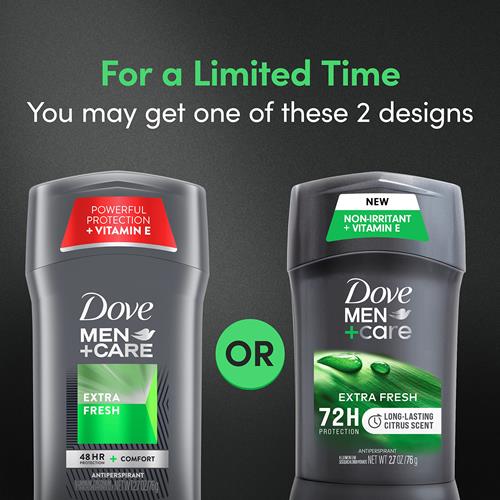 Dove Men+Care Extra Fresh Mens Antiperspirant Deodorant Stick Extra Fresh Twin Pack With 72-Hour Sweat & Odor Protection With 1/4 Moisturizing Cream & Long-Lasting Citrus Scent 2.7 Oz