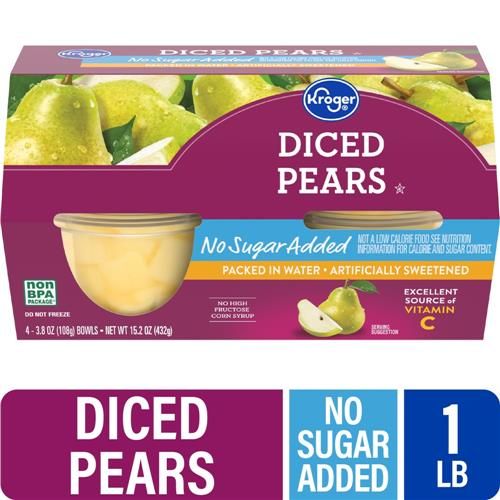 Kroger Diced Pear Cups No Sugar Added 4 ct / 3.8 oz