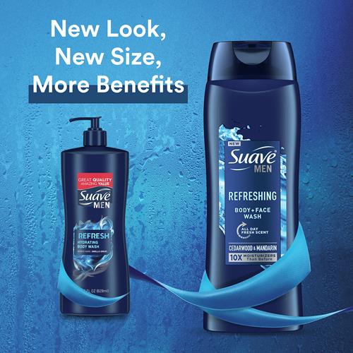 Suave Men Face & Body Wash, Refreshing Body Cleanser For Moisturized Skin, With An All Day Fresh Scent 18 Oz
