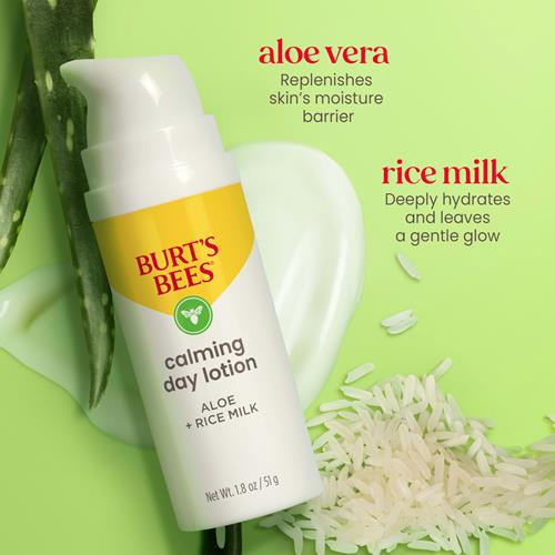 Burts Bees Calming Day Face Lotion With Aloe And Rice Milk, Soothing Face Lotion For Sensitive Skin, 98.9 Percent Natural Origin Skin Care, 1.8 Oz. Bottle