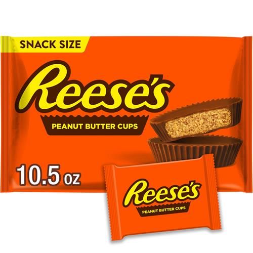 Reeses Milk Chocolate Snack Size Peanut Butter Cups, Candy Bag, 10.5 Oz