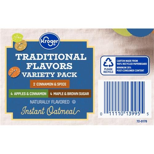Kroger Traditional Flavors Variety Pack Instant Oatmeal 10 ct