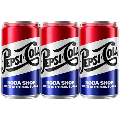 Pepsi Real Sugar Soda, Mini Cans, 7.5Oz Mini Cans, (6 Pack), Cola, Soda Pop (Packaging May Vary)