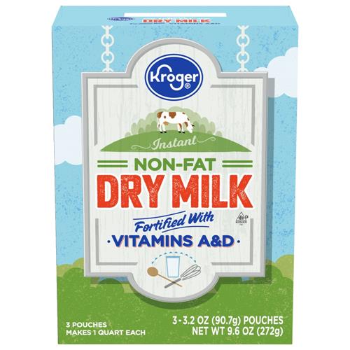 Kroger Instant Non-Fat Dry Milk Pouches 3 ct / 3.2 oz
