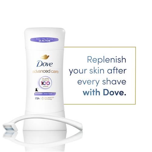 Dove Advanced Care Antiperspirant Deodorant Stick Sheer Fresh For Soft, Resilient Skin, With No White Marks & 72-Hour Sweat & Odor Protection, 2.6 Oz
