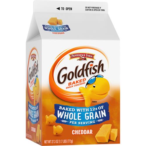 Goldfish Cheddar Cheese Crackers, Baked With Whole Grain, 27.3 Oz Carton