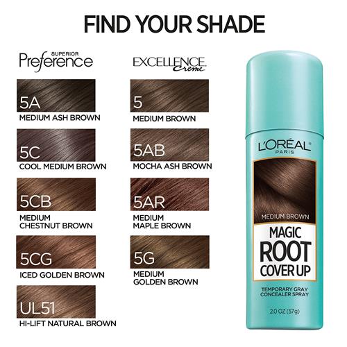 L’Oreal Paris Magic Root Cover Up Gray Concealer Spray, Medium Brown, 2 Oz(Packaging May Vary)