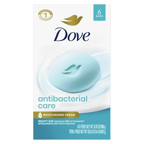 Dove Beauty Bar Soap Antibacterial Care 6 Count For Clean, Moisturized Skin, Removes Bacteria 3.75 Oz