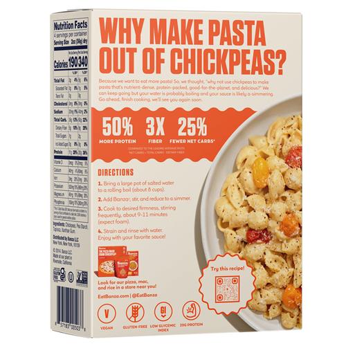 Banza Shells Pasta From Chickpeas - Gluten Free, High Protein, And Lower Carb Protein Shells Chickpea Pasta - 8Oz