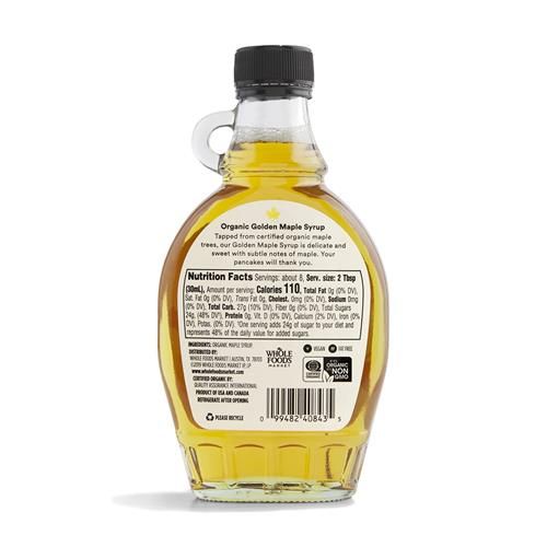 Whole Foods Market Organic Grade A Golden Color Maple Syrup, 8 Fl Oz