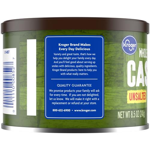 Kroger Whole Unsalted Cashews 8.5 oz
