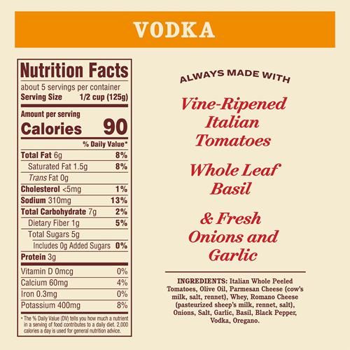 Raos Homemade Vodka Sauce | 24 Oz | Creamy Tomato Sauce | Pasta Sauce | Carb Conscious, Keto Friendly | All Natural, Premium Quality | With Parmigiano Reggiano And Pecorino Romano Cheeses & Vodka