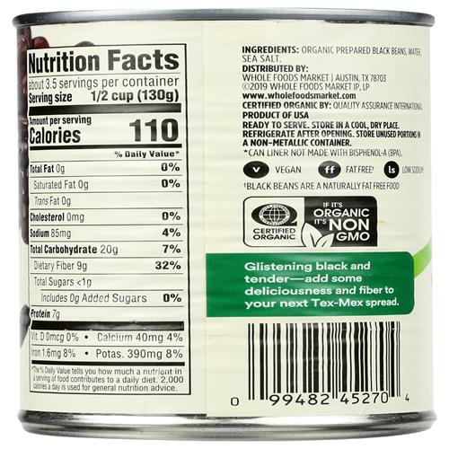 Whole Foods Market, Organic Black Beans, 15 Oz
