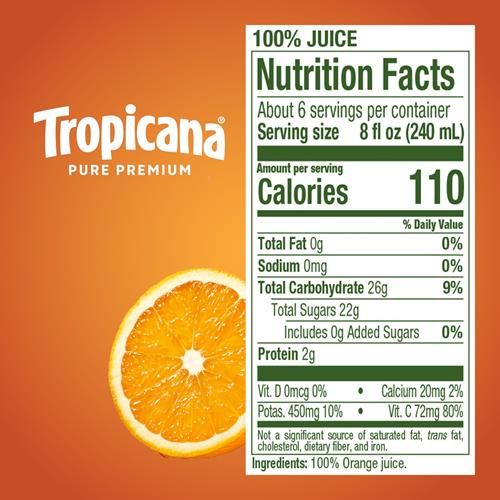 Tropicana Pure Premium 100% Orange Juice Original, Some Pulp, No Sugar Added, 46 Fl Oz