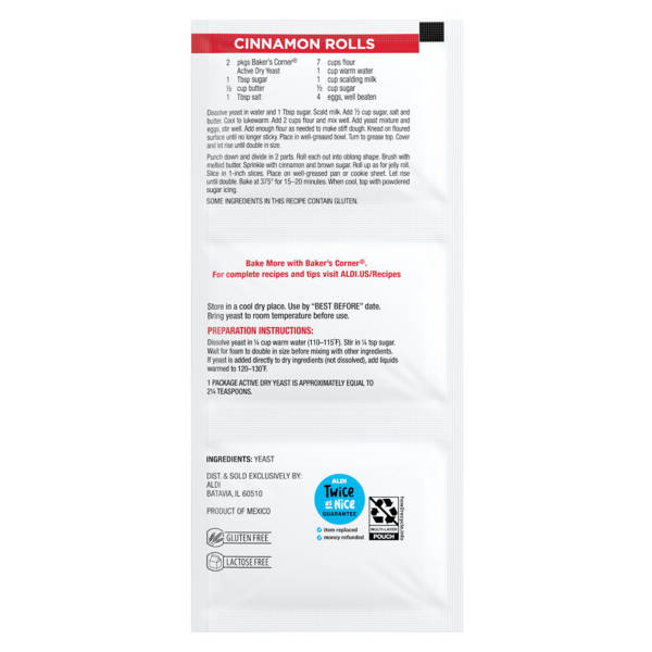 Baker's Corner Active Dry Yeast Packets, 3 count