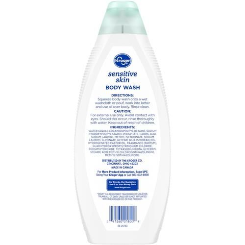 Kroger Body Wash For Sensitive Skin PH Balanced with Moisturizing Creme Formula 22 fl oz